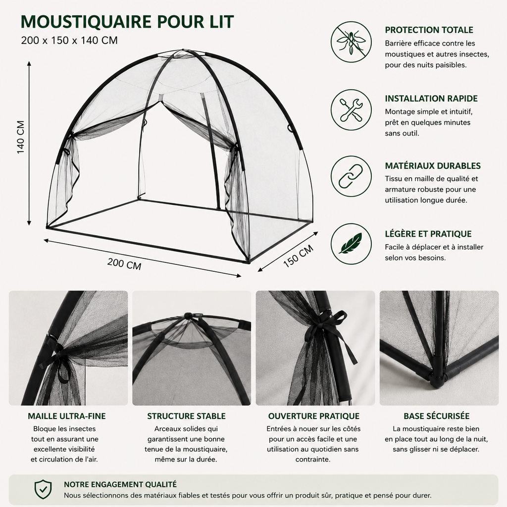 Moustiquaire de Lit 200 x 180 x 135 cm